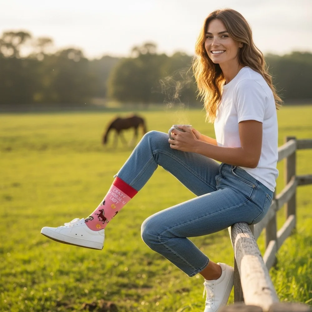 HAPPYPOP Pink Horse Print Socks for Women NWT - Picture 9 of 13